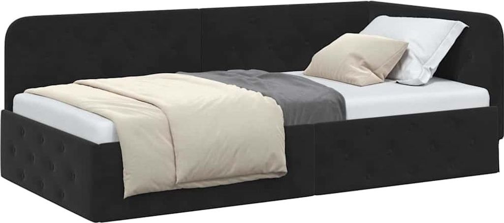 Stabli Eckbettgestell mit Kopfteil Schwarz 90 x 200cm Samt - DE162608 - Klassische BettenJugendbett Tagesbett