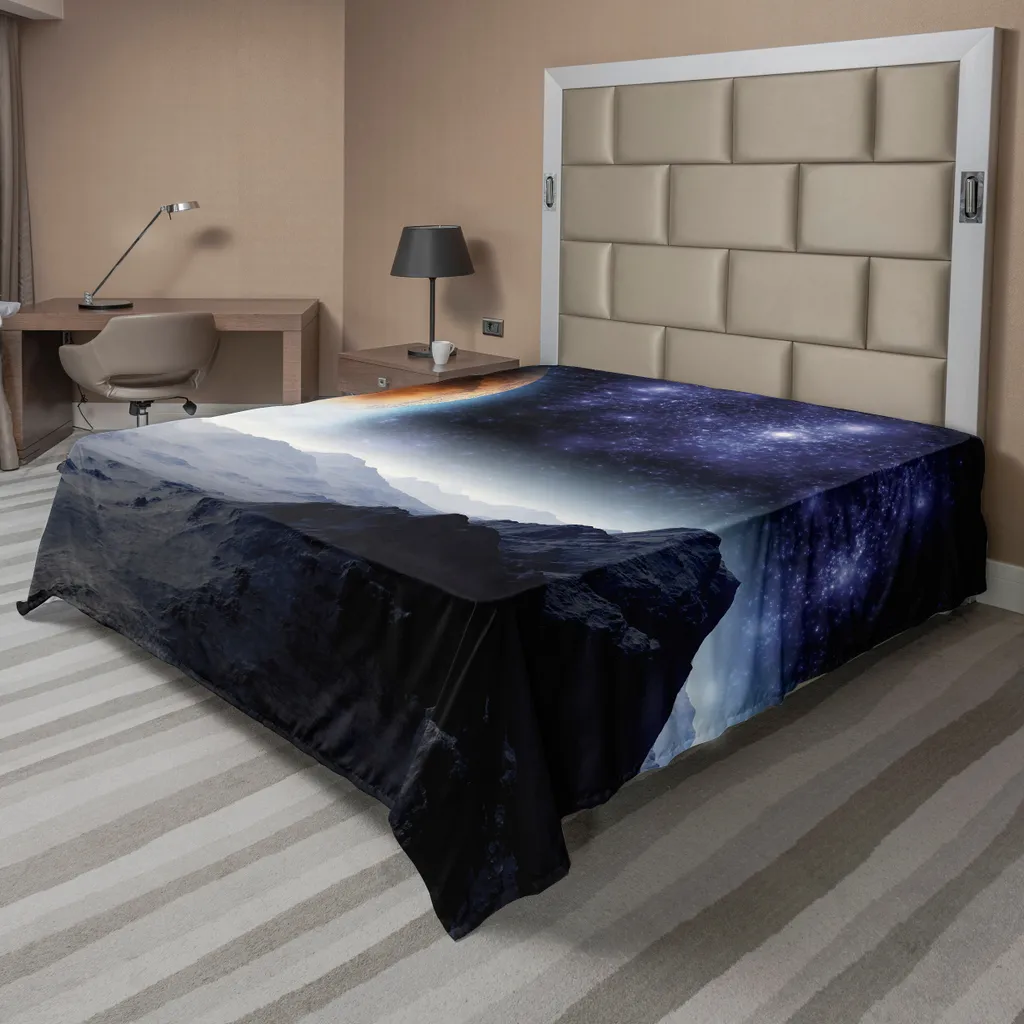 Drap Plat Thème Science-Fiction 260x228, Linge de Lit Décoratif Galaxie