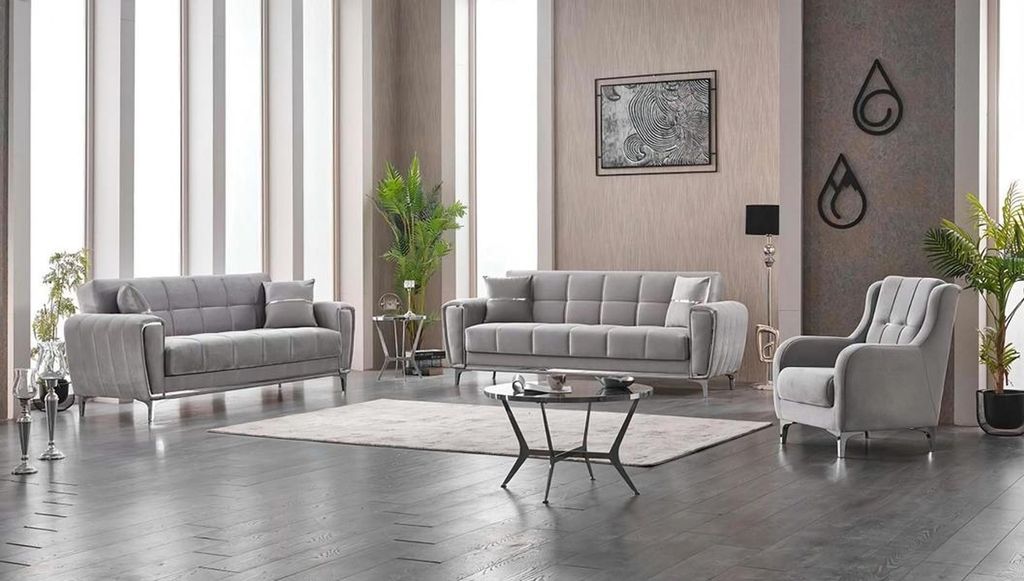 Komplette Couchgarnitur Dreisitzer Sessel Stoff Beige 3tlg Sofa Couch 3tlg