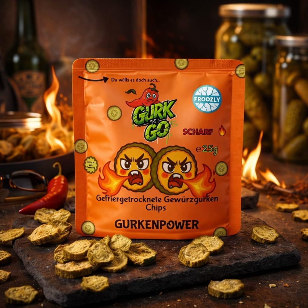 Froozly Gefriergetrocknete Gewürzgurken Chips Scharf 25g Produktbild 