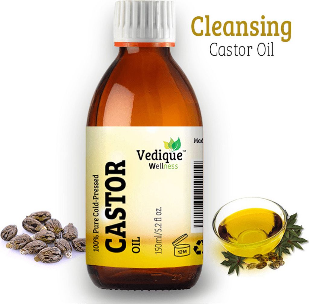 VEDIQUE REMEDIES Rizinusöl | 500 ml (16,9 Fl oz) | 100% rein und natürlich | Jungfrau Note | Kalt gepresst | Für gesunde Haut, Haare und Entgiftung