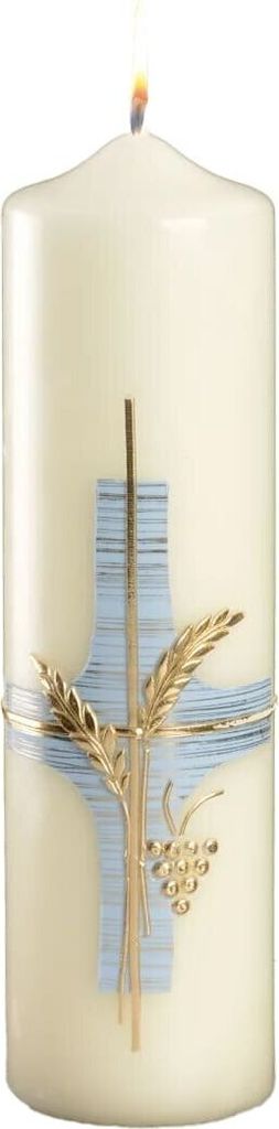 Marienkerze "Kreuz blau/Ähren" Elfenbein 220 x Ø 60 mm, 1 Stück