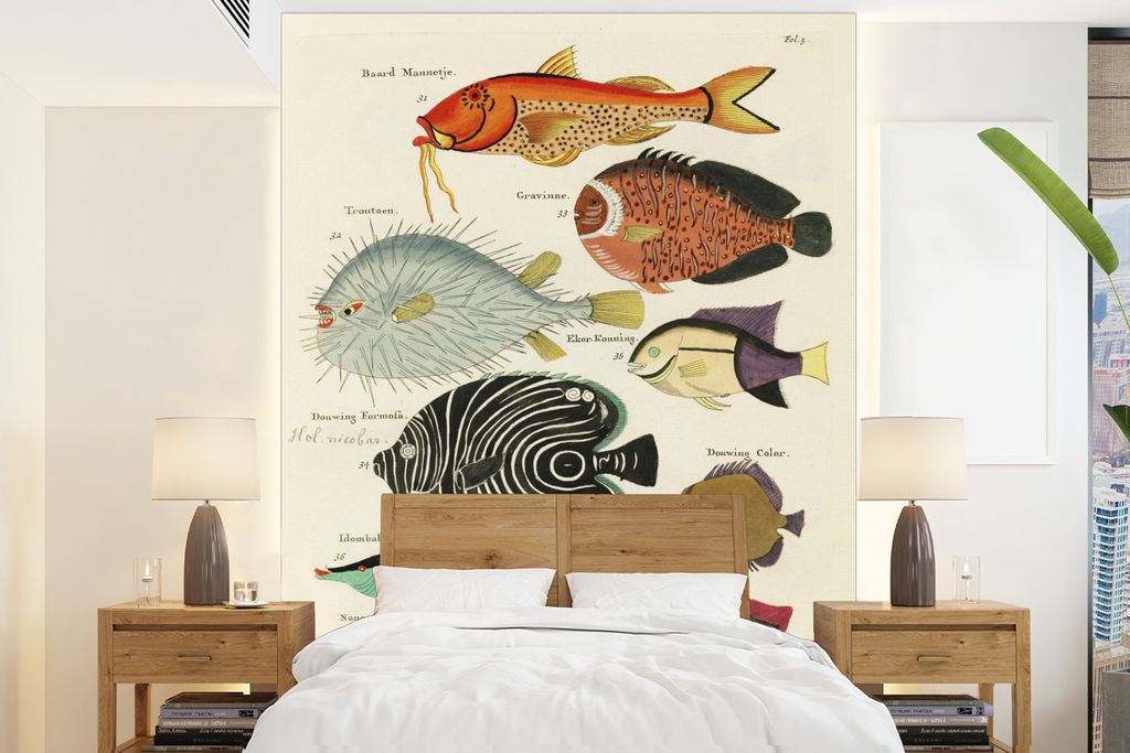 MuchoWow Fototapete für Wohnzimmer oder Schlafzimmer Wandtapete Vinyl Motivtapete Kunst - Fisch - Meer - 165x220 cm - Wanddekorationen