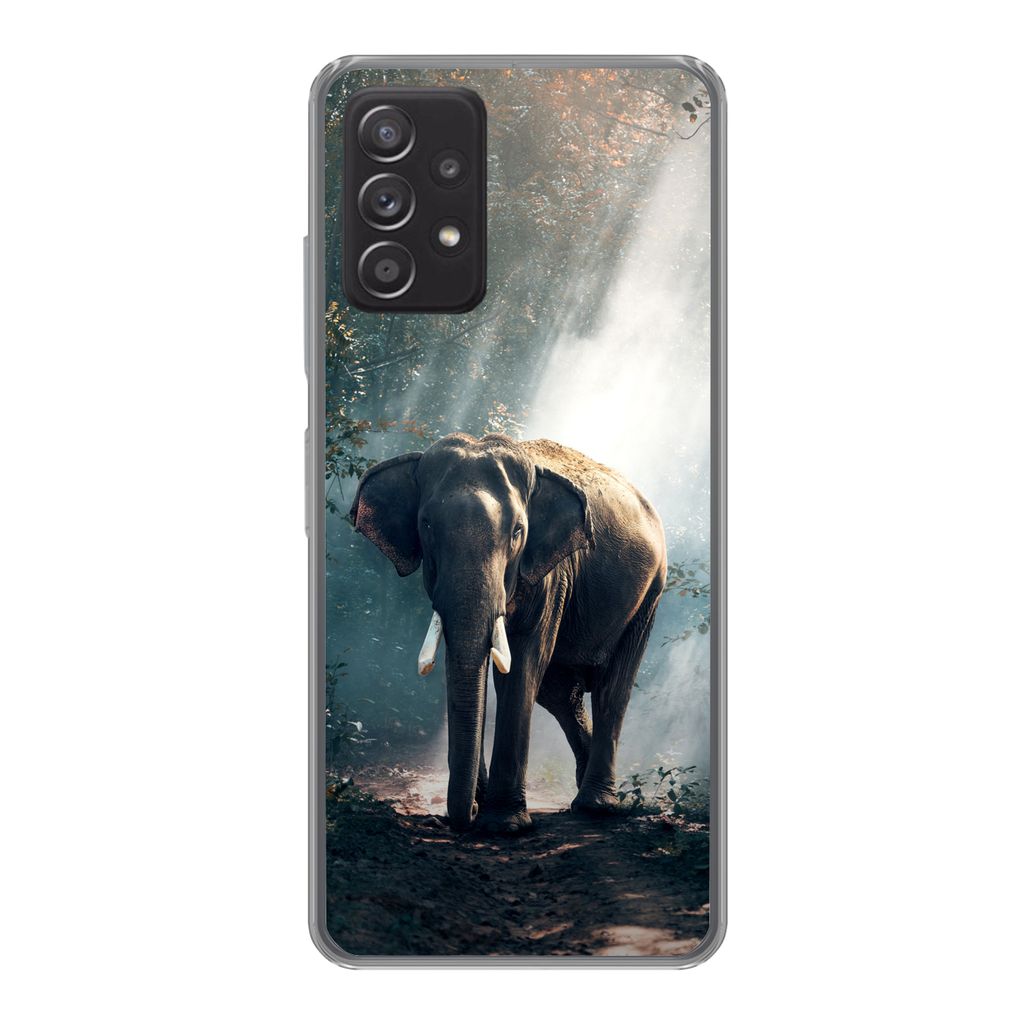 MuchoWow Handyhülle Schutzhülle Hülle für Samsung galaxy a73 Elefant - Tiere - Licht - Wald - Natur - Wildtiere Silikon Softcase Handy Hülle...