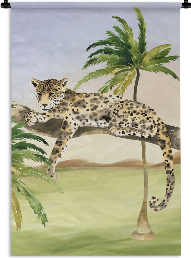 MuchoWow Wandteppich Wandbehang Panther - Safari - Aquarell 60x90 cm Tapisserie Dekoration Wandtuch - Foto-Teppich - Abwaschbar