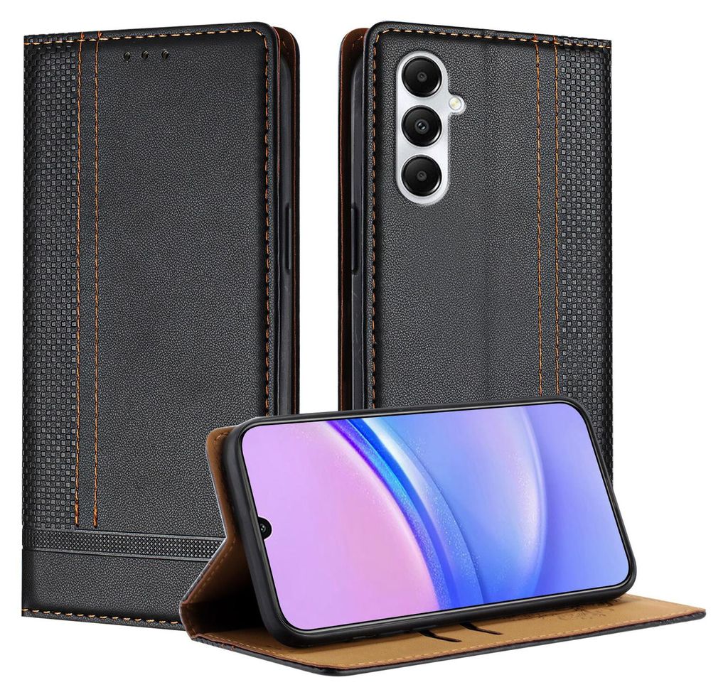 Handyhülle für Samsung Galaxy A05S Leder Flip Klappbare Schutzhülle mit Standfunktion Schwarz