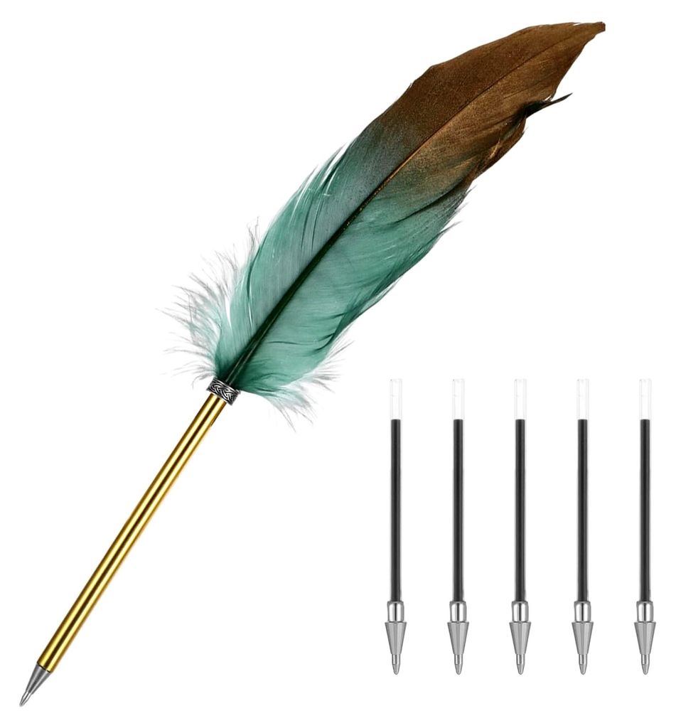 Schreibfeder Set mit 5 Ersatzpatronen für Schule, Hochzeitsgeschenke, Autogramme, Büros, Geschäftsgeschenke (Grün)