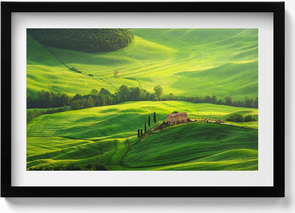 Schöne Naturlandschaft Italien– Wandbild mit Rahmen – Gerahmtes Bild – Wanddekoration – 60x40 cm – Schwarz Rahmen
