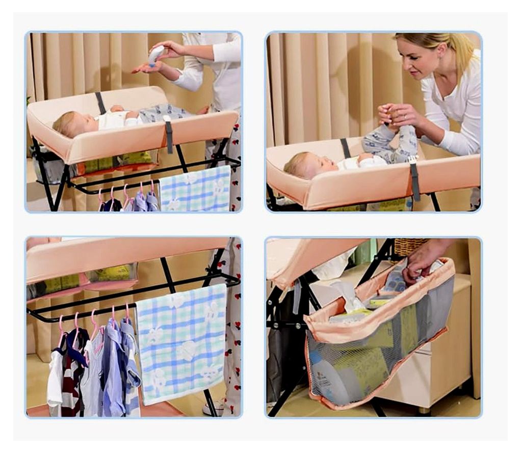 Wickeltisch für Babys zum Wechseln von Kleidung und Windeln, Khaki, 80 * 63 cm, Gesamthöhe: 96 cm