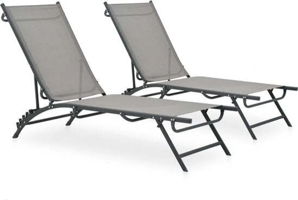vidaXL Bains de soleil 2 pcs en textilène et acier noir pour jardin