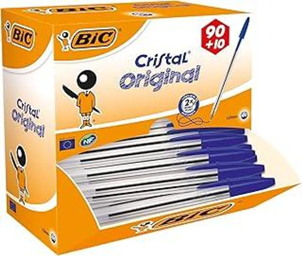 BIC Cristal Original Blu 100 Pezzi - Scorta Penne Sfera 0,4mm Ufficio
