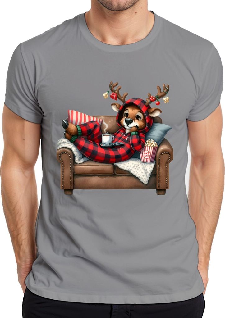 Rentier Weihnachten Kuschelig Buffalo Karo Onesie Filmabend Herren T-Shirt, Grau, 3XL