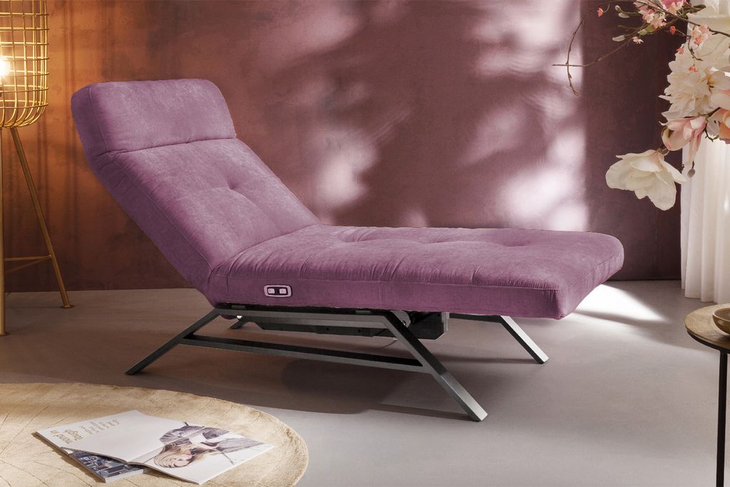 KAWOLA Liege AMERIVA Sessel Relaxliege Velvet purple Fuß chrome