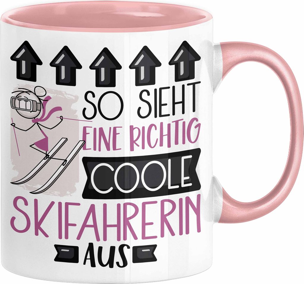 Skifahrerin Geschenk Tasse Lustig Geschenkidee für Skifahrerin Geburtstag So Sieht Eine Richtig Coole Skifahrerin Aus Frauen Spruch (Rosa)