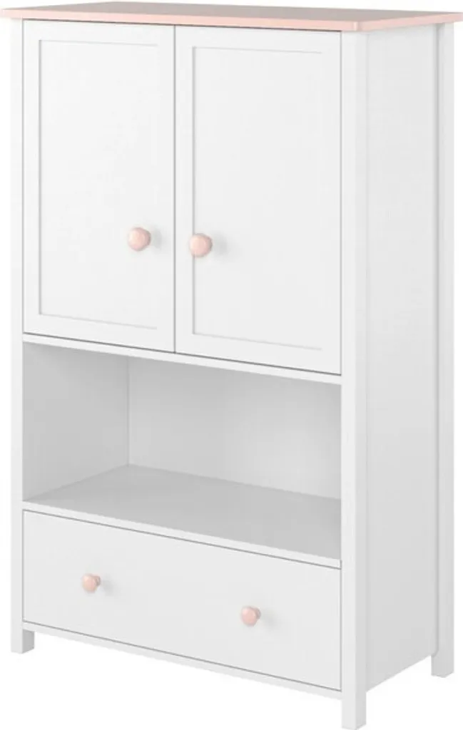 Chiffonnier bois rose et blanc LEGUAN meuble de rangement gain de place
