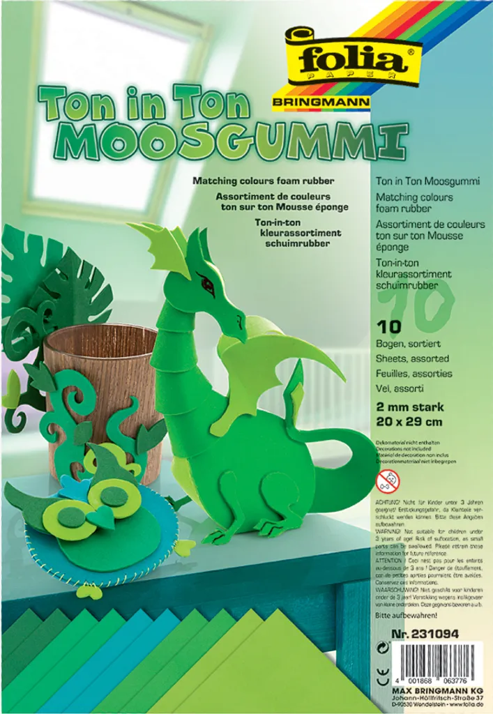 folia Moosgummi, (B)200 x (H)290 mm, TON IN TON MIX grn