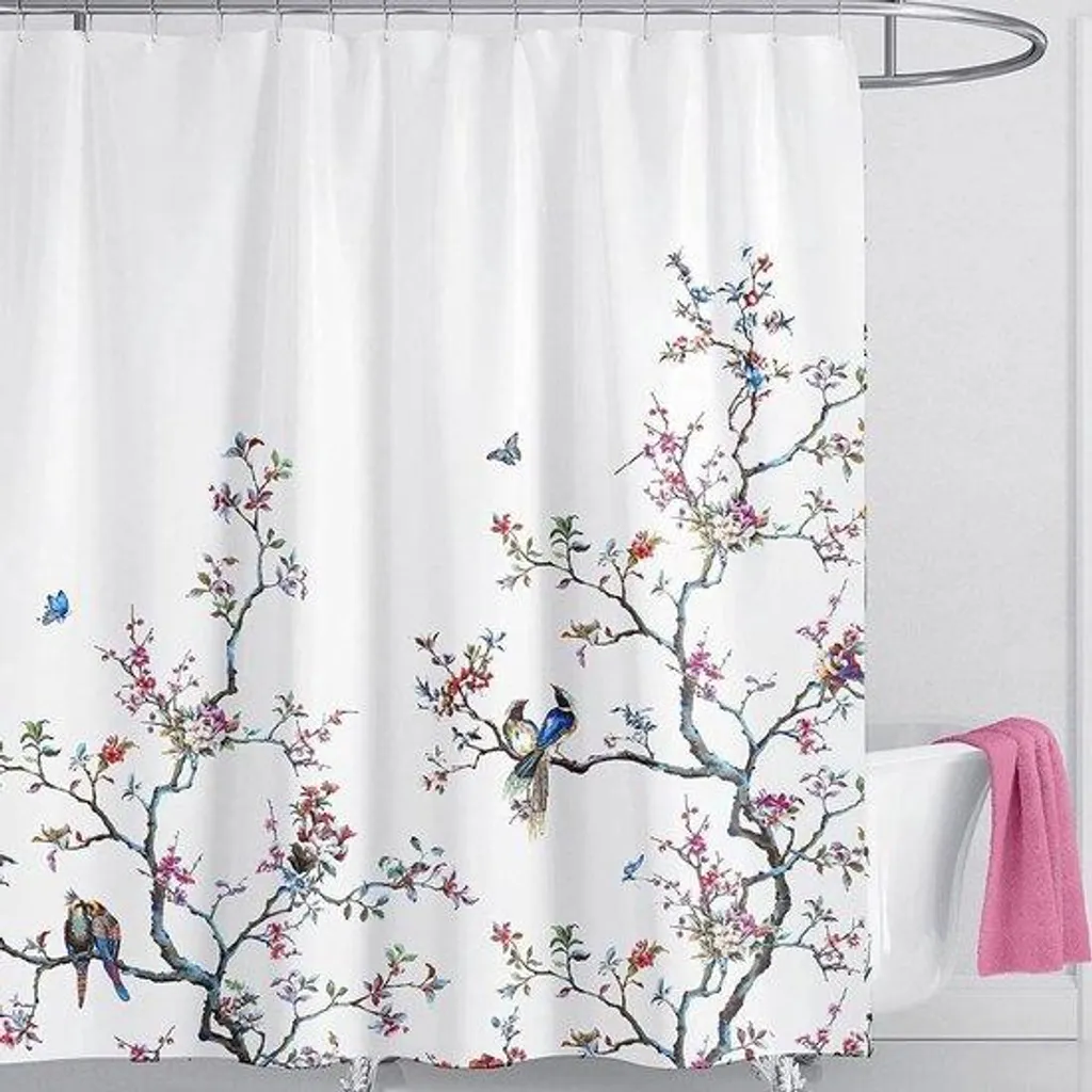 Grand rideau de baignoire lavable 180x200 anti-moisissure décor floral