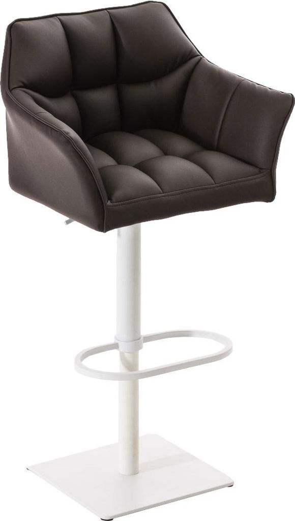 Barhocker SIHAR - Kunstleder Braun 64x45x88 cm Weiß | Barstuhl Höhenverstellbar Mit Lehne Drehbar Tresenhocker Tresenstuhl Kneipenhocker Kneipens...