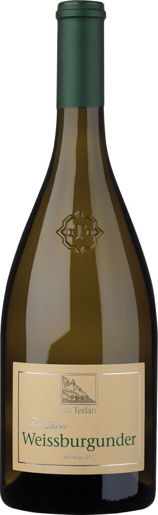 A bottle of white wine against a white background.