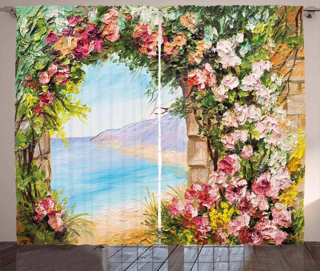 ABAKUHAUS Kunst Rustikaler Vorhang, Antique Arch Rosenblätter, Wohnzimmer Universalband Gardinen mit Schlaufen und Haken, 280 x 175 cm, Mehrfarbig