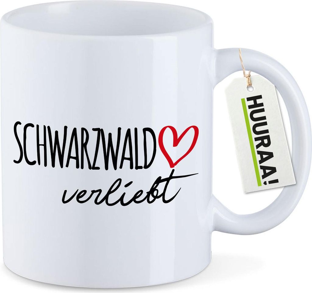Huuraa Kaffeetasse Schwarzwald verliebt 330ml Weiß Keramik Kaffeebecher Geschenkidee