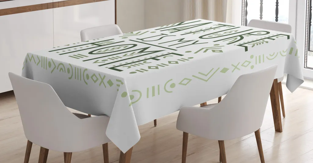 ABAKUHAUS La natura è la mia casa Tovaglia, tipografia tribale, facile da pulire Lavabile Resistente allo sporco e con colori chiari Stampa di alta qualità, 140 x 200 cm, verde oliva Verde chiaro