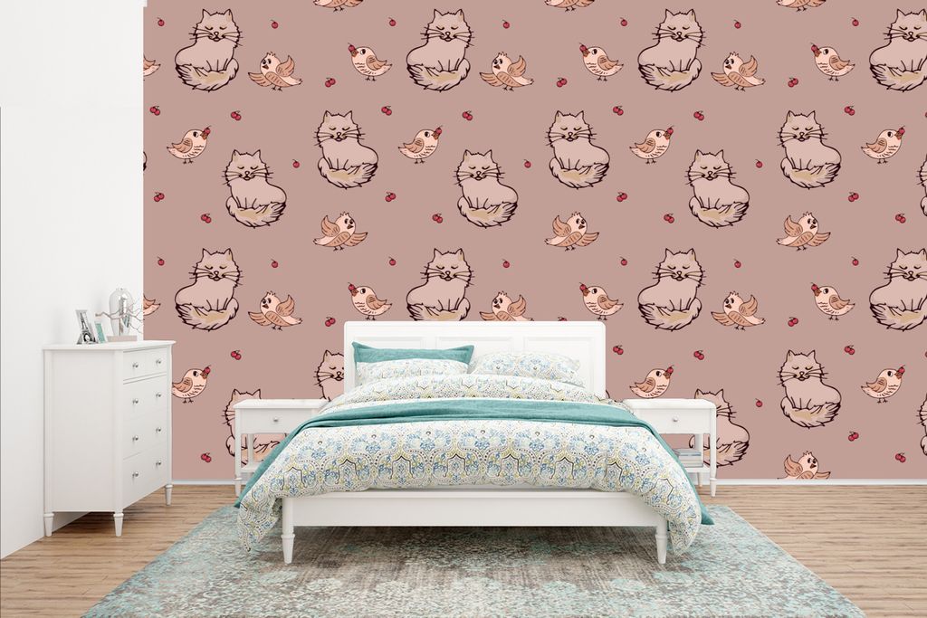 MuchoWow Fototapete für Wohnzimmer oder Schlafzimmer Wandtapete Vinyl Motivtapete Tiere - Kinder - Muster - 400x240 cm - Gemustert