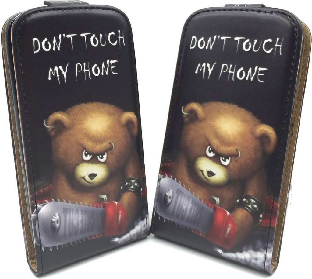 Handyhülle Tasche für Handy Samsung Galaxy S4 Mini Bär mit Kettensäge