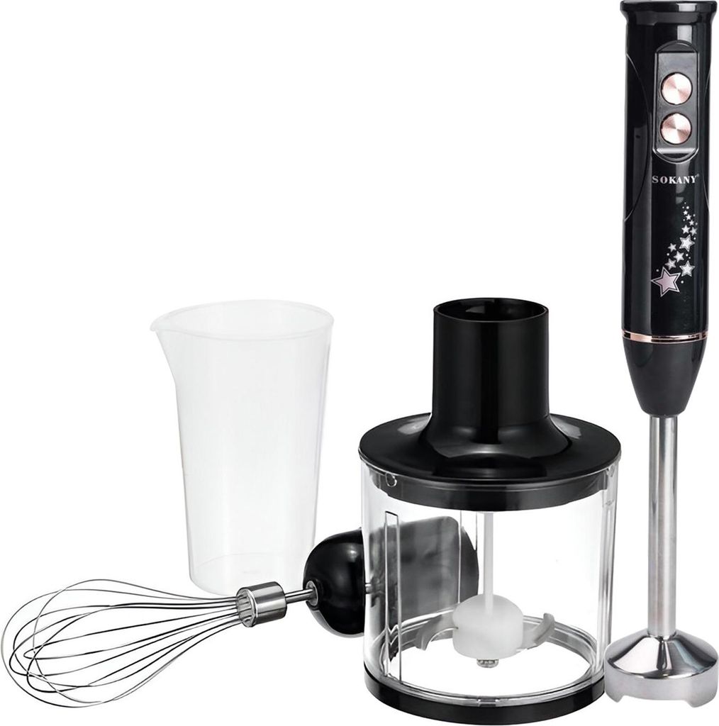 Sokany, Stabmixer 600W 4-in-1 mit Zerkleinerer Schneebesen Set, Grau