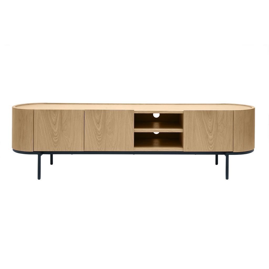 Miliboo - Design-TV-Möbel aus hellem Holz und schwarzem Metall mit Stauraum B180 cm SKYE
