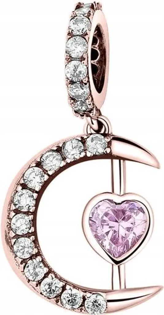 Ciondolo Cuore e Luna Argento 925 e Oro Rosa - Gioiello Artigianale