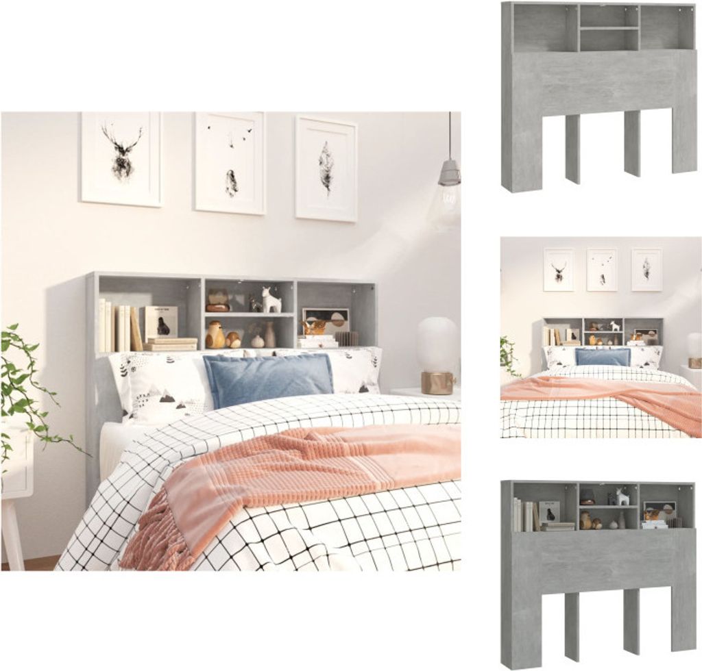 vidaXL Bett-Kopfteil mit Ablagen Betongrau 120x19x103,5 cm - Kopf- & Fußenden