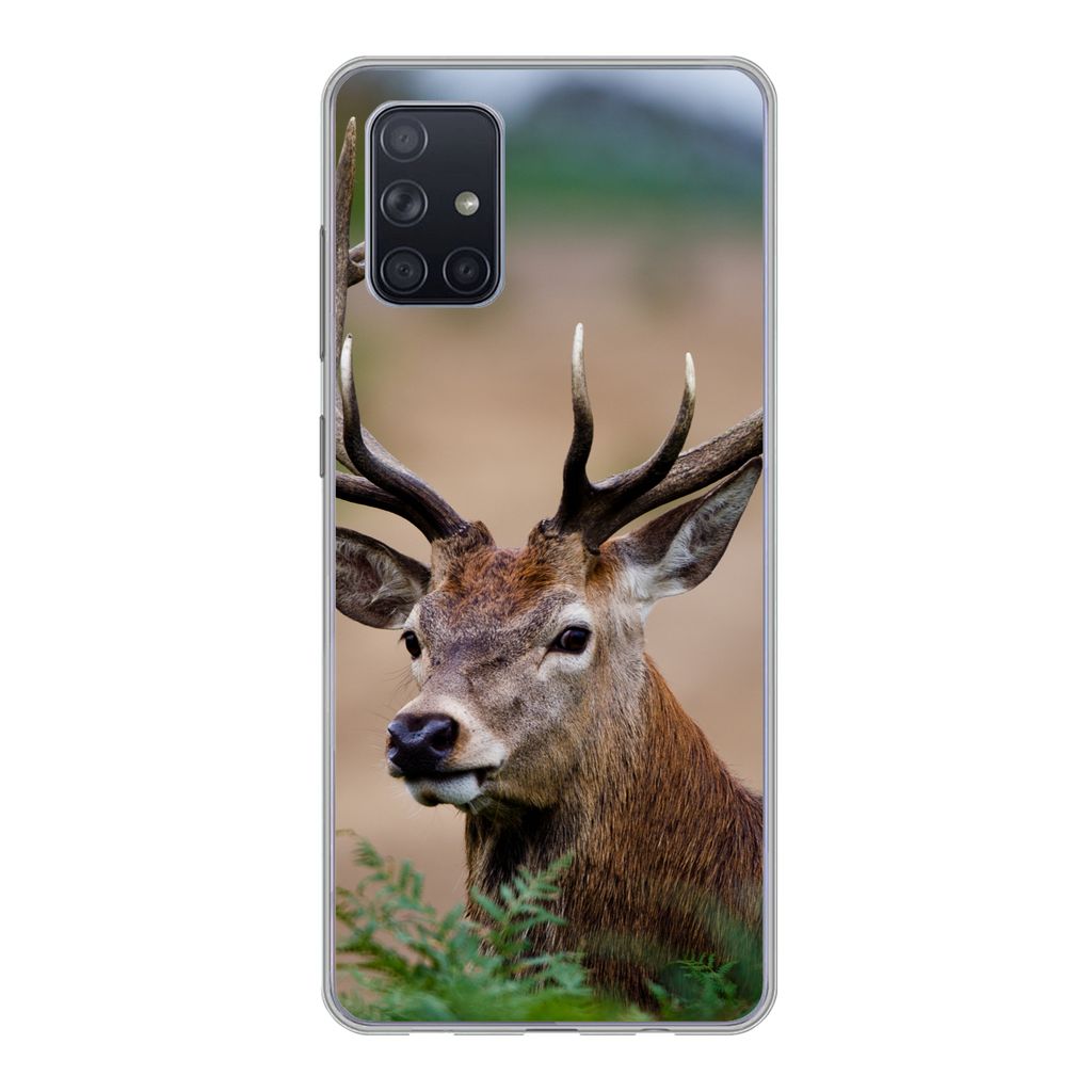MuchoWow Handyhülle Schutzhülle Hülle für Samsung Galaxy A51 Hirsche - Farne - Natur Silikon Softcase Handy Hülle - Schutzabdeckung