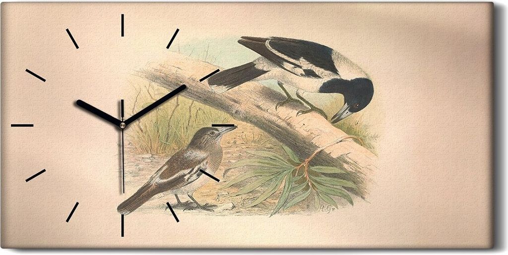 Küche Wohnzimmer Wand Leinwand Uhr 60x30 Vögel Wild Tiere Zeichnung Kunst - schwarze Hände