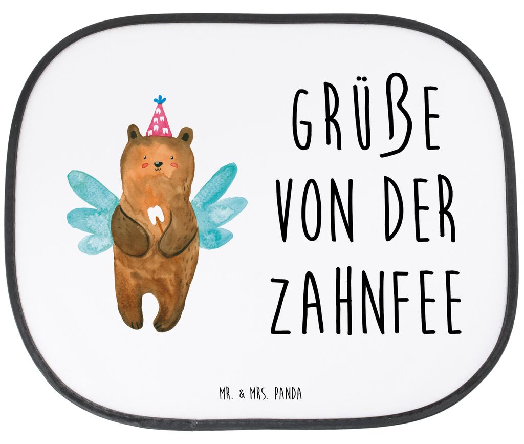Mr. & Mrs. Panda Sonnenschutz Auto Bär Zahnfee - Weiß - Geschenk, Erster Zahn, Milchzahn, Autoscheiben, Teddy, Sonnenblende, Pkw, saugnapf, Fee