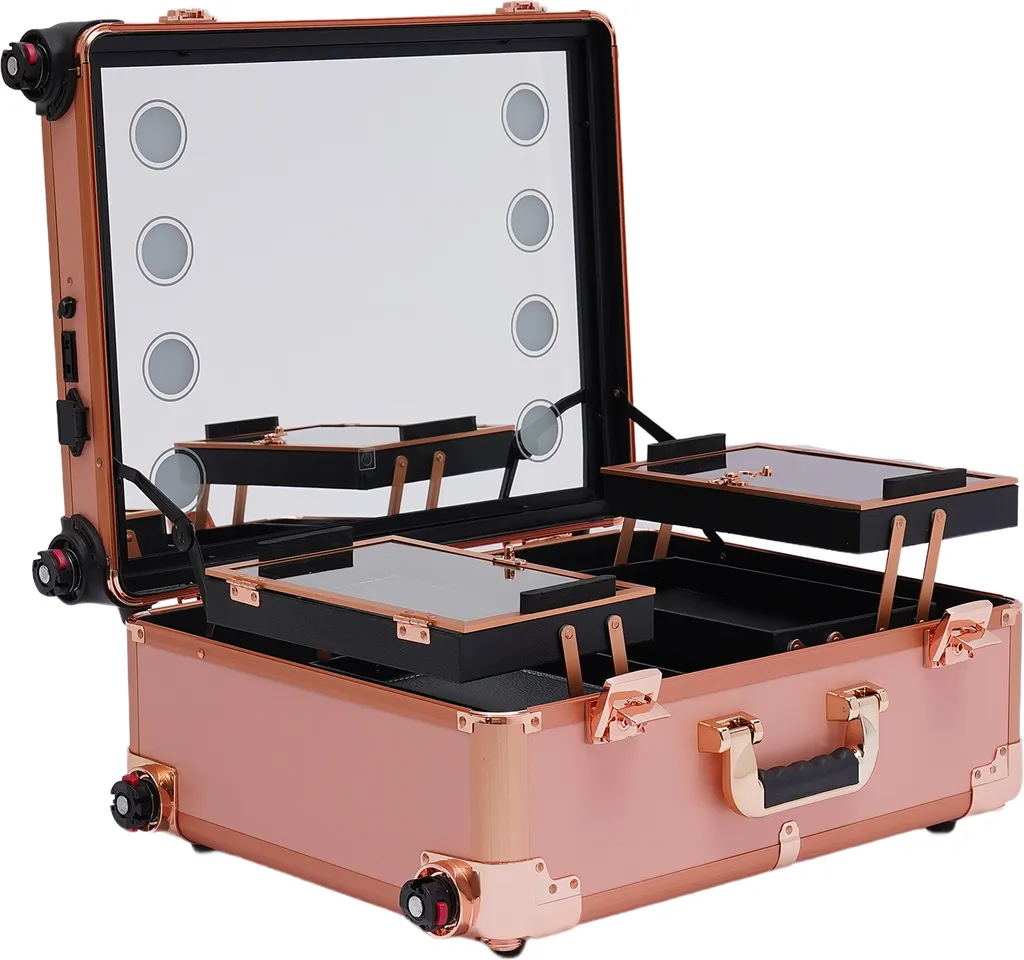 Mallette Coiffeuse de Maquillage à Roulettes avec Éclairage et Tablettes - 6