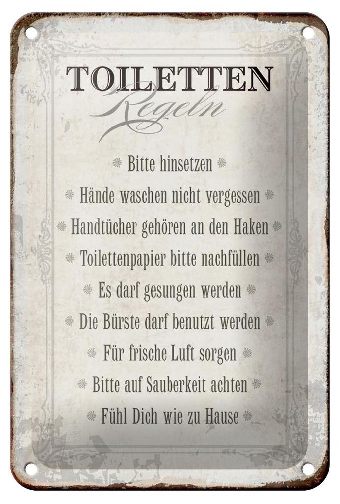 Blechschild Spruch 12x18cm Toiletten Regeln Haus Schild Produktbild 