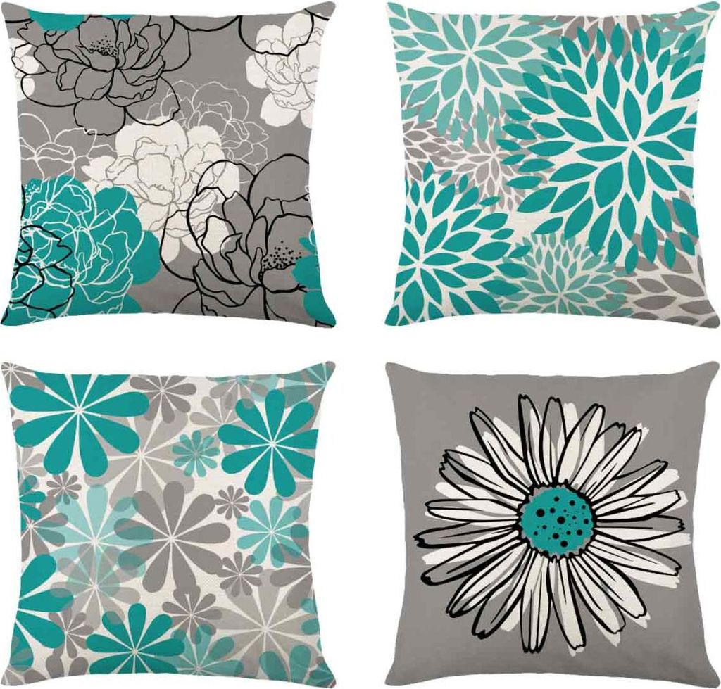 4er-Set Outdoor-Kissenbezüge, wasserdichte Kissenbezüge aus Sonnenblumen-Leinen für Terrasse, Garten, Wohnzimmer, Schlafzimmer, Dekoration (45 x...
