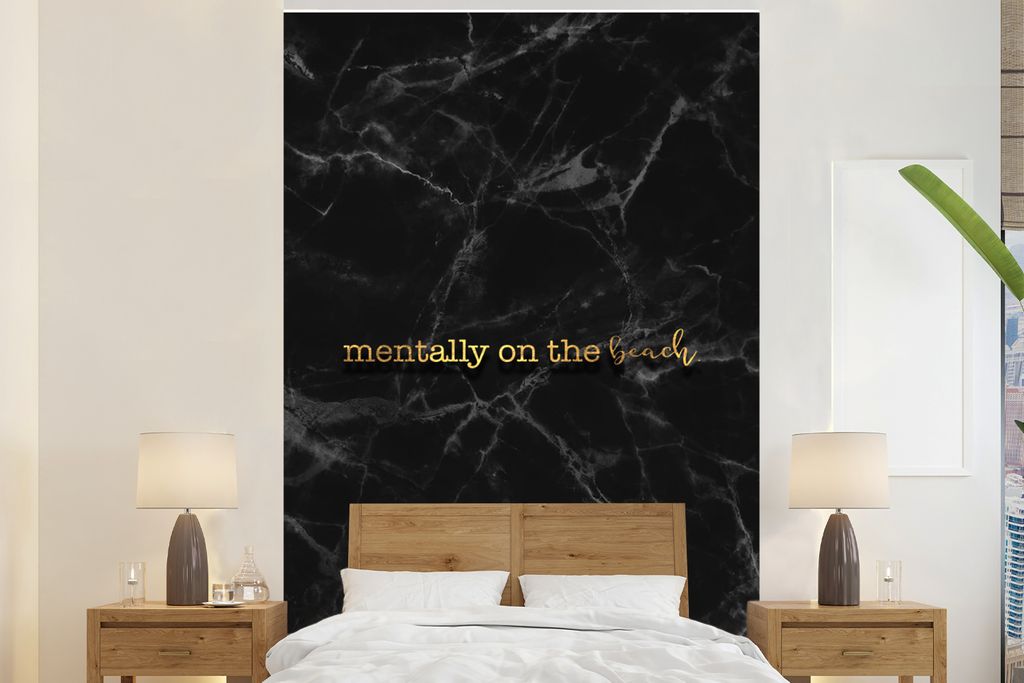 MuchoWow Fototapete für Wohnzimmer oder Schlafzimmer Wandtapete Vinyl Motivtapete Zitat - Strand - Gold - Marmor - 200x300 cm - Wanddekorationen