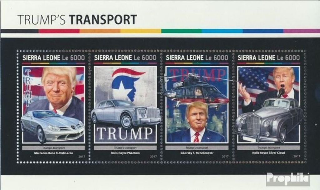 Briefmarken Sierra Leone 2017 Mi 8125-8128 Kleinbogen (kompl. Ausg.) postfrisch Trumps Transport