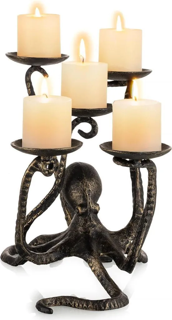 Sziqiqi Bougeoir Poulpe Halloween en Métal Noir pour Décoration Gothique