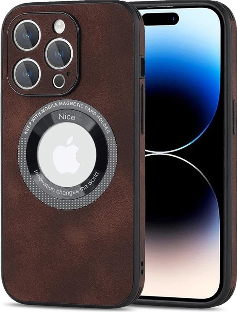 MagSafe Hülle für iPhone 15 Pro Max Handy Schutz Silikon Magnet Case Tasche Kunstleder - BRAUN
