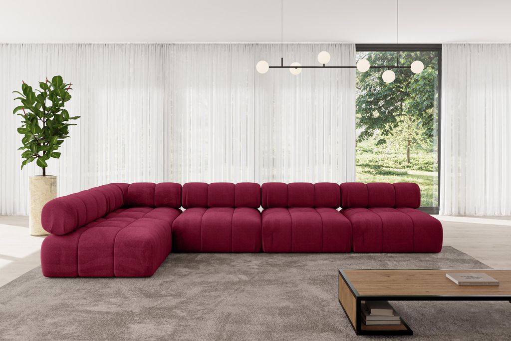 ALTDECOR Modulares Sofa Ecksofa in L-Form - Samaro-L3 - 380x190x70 cm Bordeauxrot universal, links/rechts Corner modular Sofa Eckcouch Couch Wohnla...