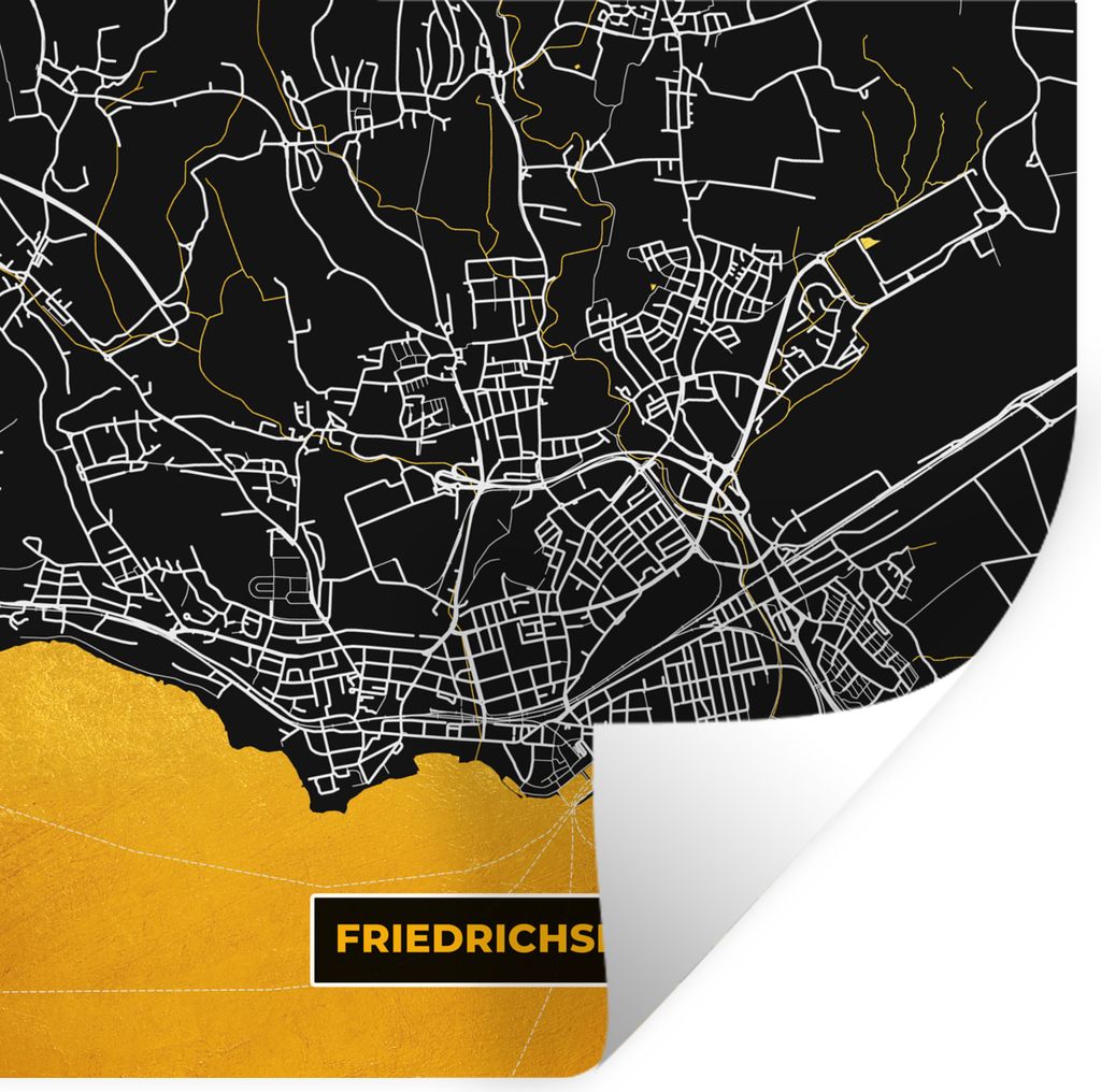 MuchoWow Wandtattoo Wandsticker Wandaufkleber Gold - Deutschland - Karte - Stadtplan - Friedrichshafen 80x80 cm Selbstklebend und Repositionierba...