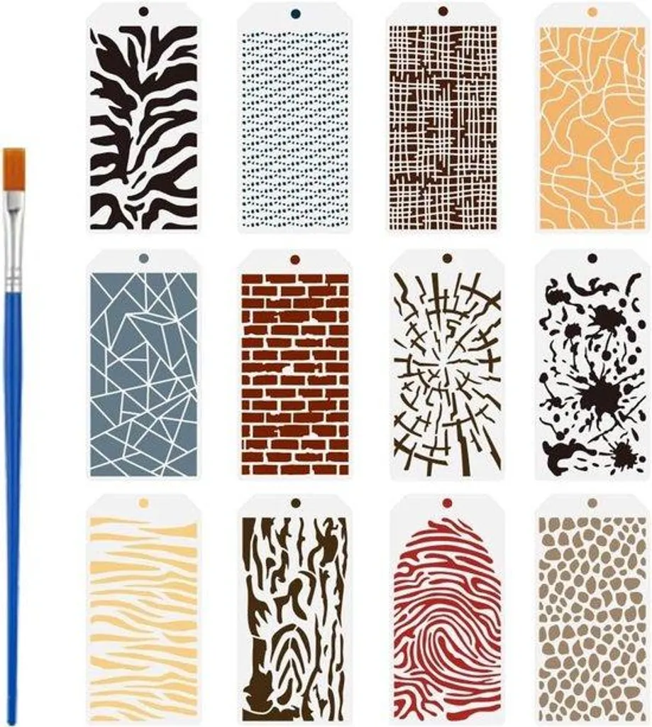 Kit peinture transfert d'eau 12 x 24 cm, motifs bois et pierre, 12 pcs