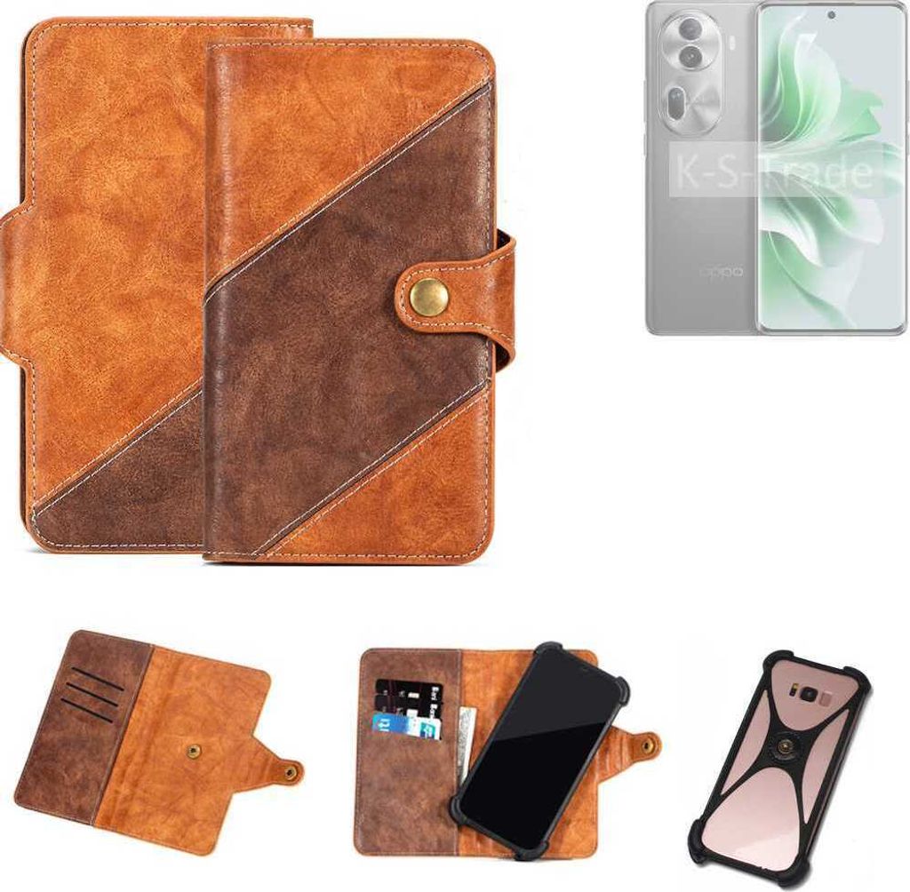 K-S-Trade Handyhülle Schutzhülle Bookstyle Case Wallet-Case kompatibel mit Oppo Reno11 Cover Klapphülle Kantenschutz Smartphone dunkelbraun braun