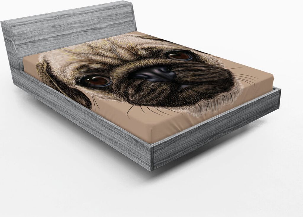 ABAKUHAUS Mops Spannbetttuch, Ausführliche Porträt-Zeichnung eines Hunde-realistischen Designs der Haustier-Tier-Digital-Kunst, 160 x 200 cm, Tan...