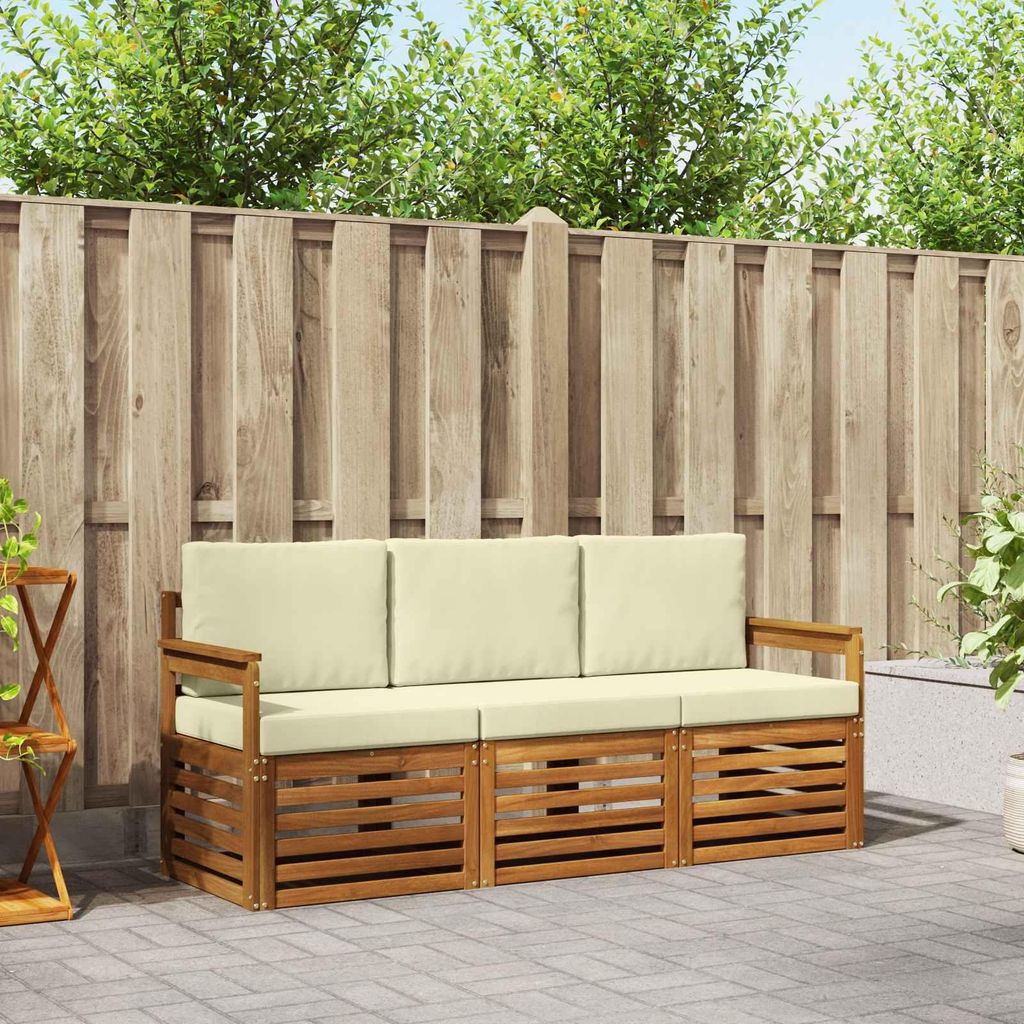 "Neues Produkt" Sofagarnituren - CLORIS - Terrassen-Sofa - 3 pcs - Natur und Creme Massivholz Akazie - Modern Gartensofas V1693