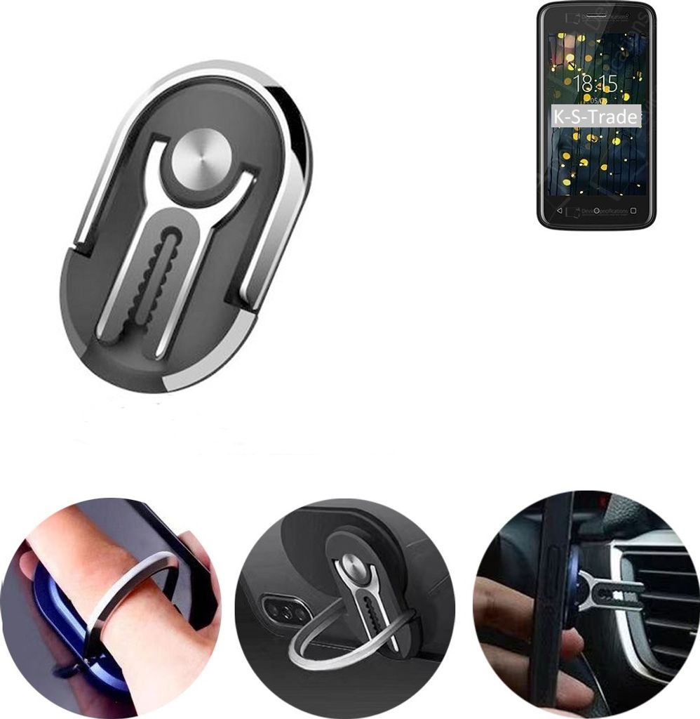 K-S-Trade 3in1 Smartphone-Ring Handy-Ring kompatibel mit BQ Mobile BQ-4001G Cool Fingerhalterung Handyring Tischständer Lüftungsgitter-Halterung
