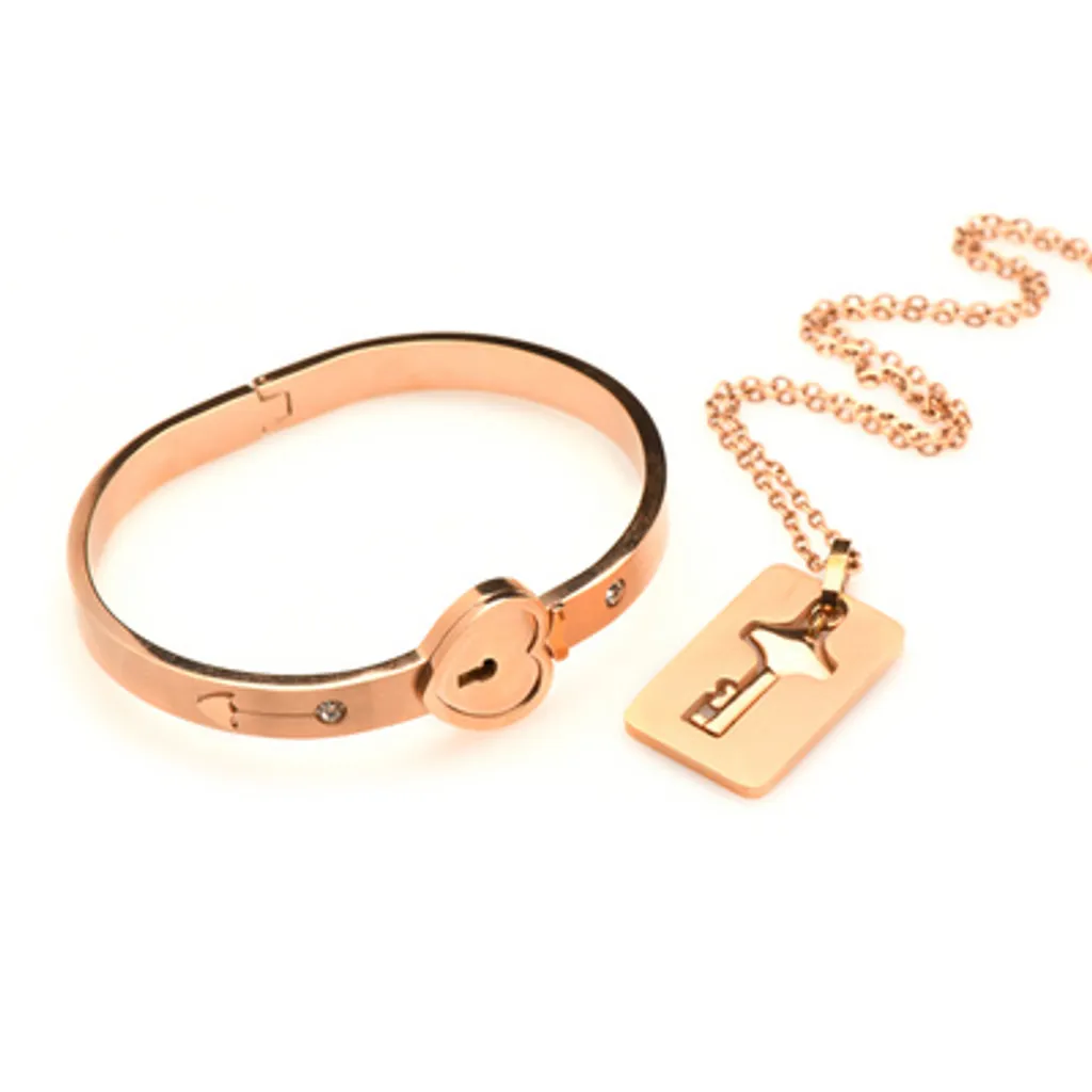 Bracelet de verrouillage et collier de clés en or rose - Set Couple